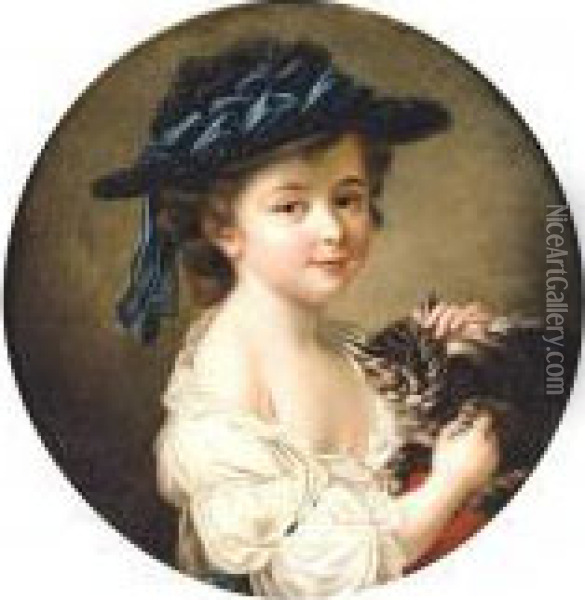 Portrait Of A Girl Holding A Cat Oil Painting - Francois-Hubert Drouais