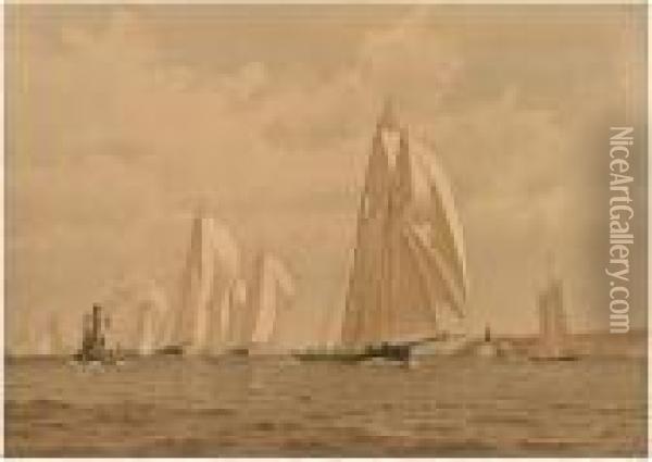 Second International Race, The Finish Offstaten Island. Oil Painting - Frederick Schiller Cozzens
