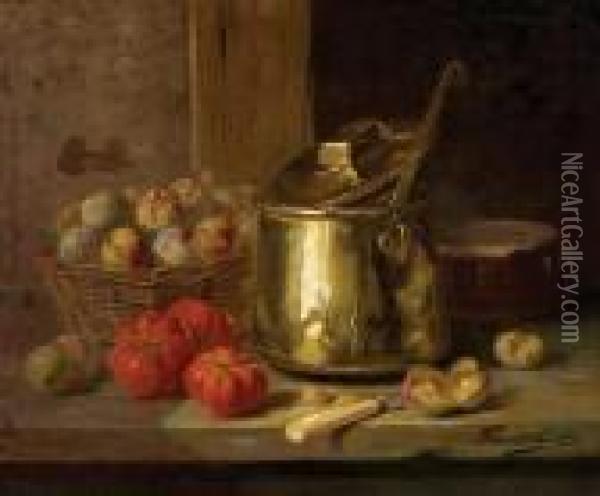 Still Life With Copper Urn Oil Painting - Alphonse de Neuville