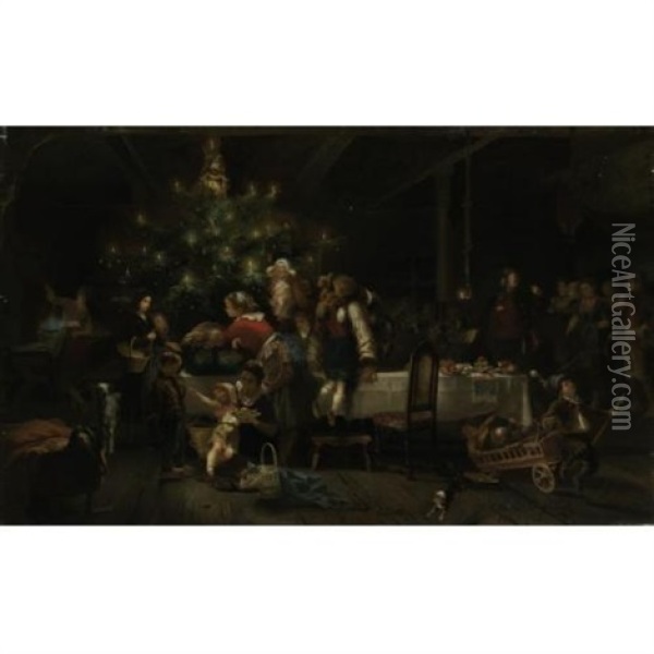 A Christmas Party Oil Painting - Anton Heinrich Dieffenbach