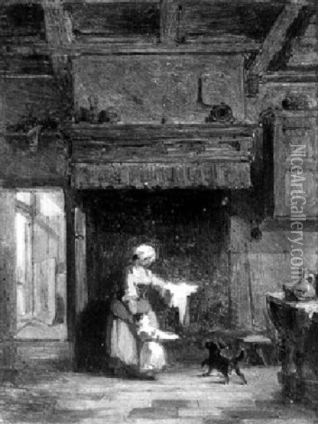 Playing With The Dog Oil Painting - Jacob Henricus Maris