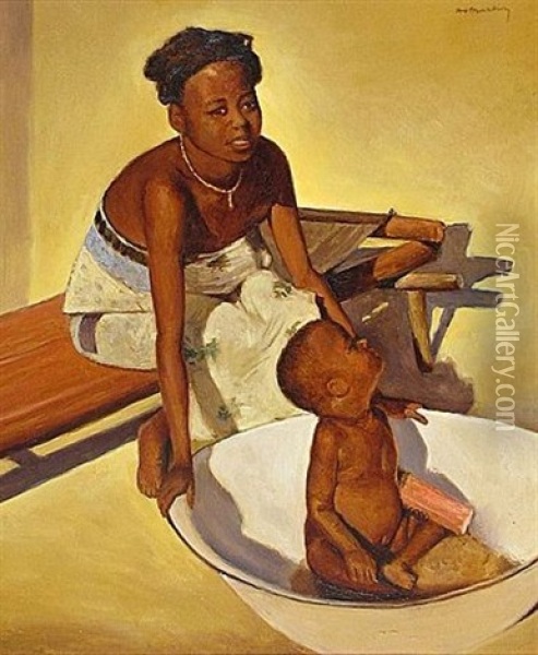 Femme Africaine Et Son Enfant Oil Painting - Henry Martin