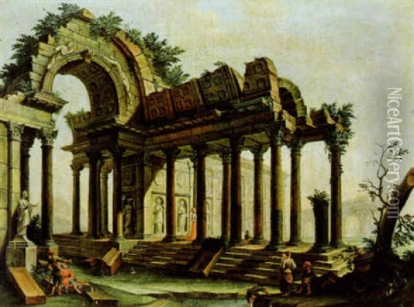 Antike Ruinen In Einer Landschaft Oil Painting - Pietro Francesco Garoli