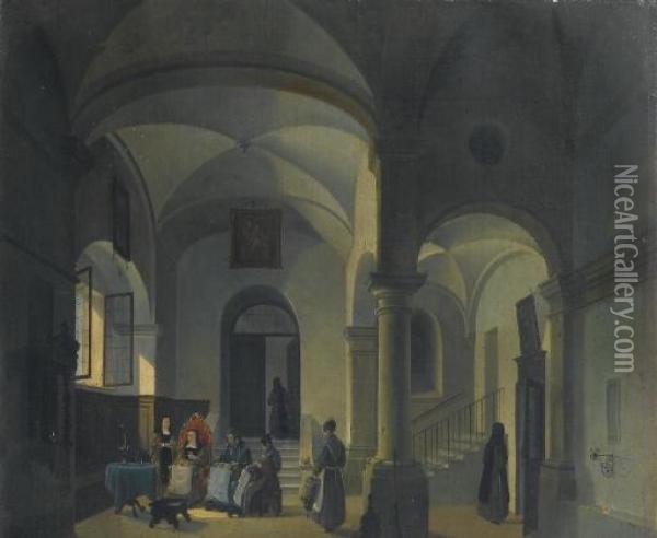 Interno Di Convento Oil Painting - Pompeo Calvi
