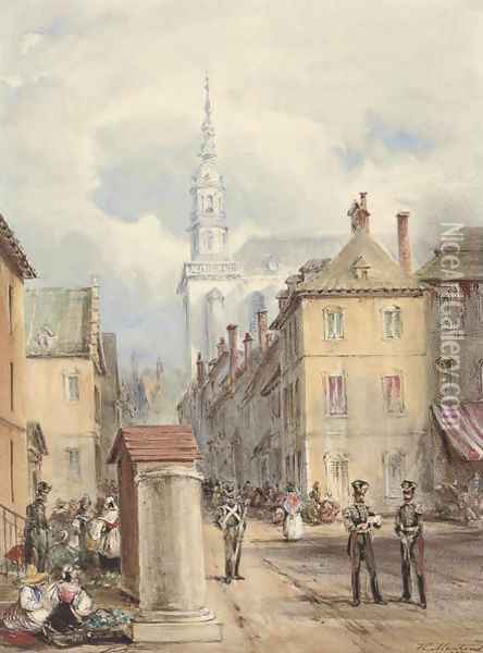 Grande Place, Mons with the Church of Elizabeth Oil Painting - Henry Martens