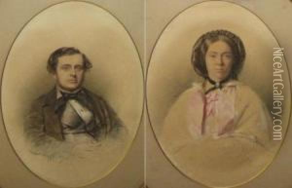 Oval Portraits Of Lady And Gent Oil Painting - William Percy