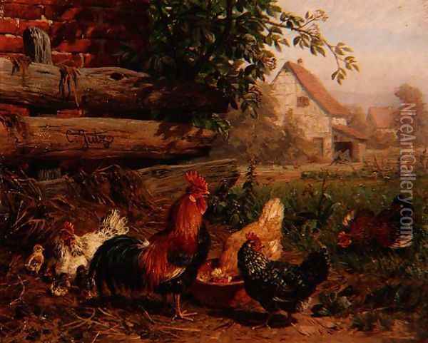 Farmyard Chickens Oil Painting - Carl Jutz