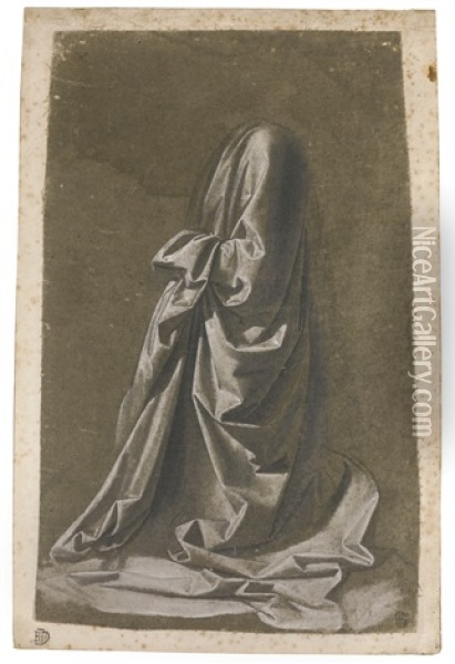 Drapery Study Of A Kneeling Figure Facing Left Oil Painting - Andrea Del Verrocchio