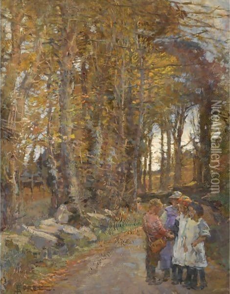 In The Lane Oil Painting - Elizabeth Stanhope Forbes