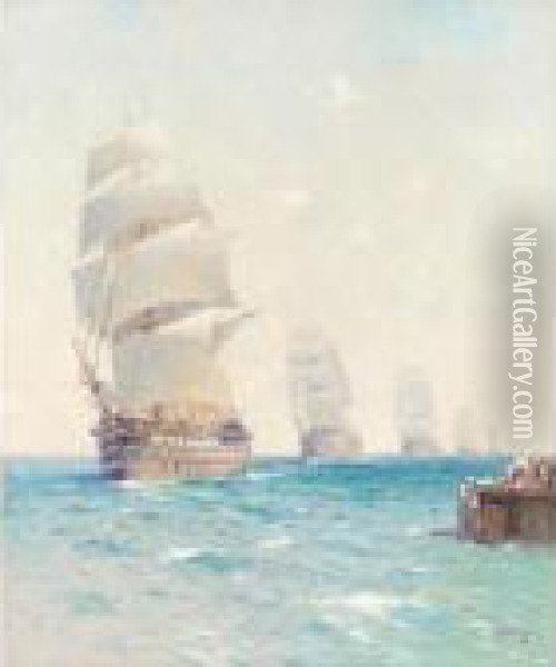 Tall Ships On The Ocean Oil Painting - Aleksei Vasilievich Hanzen