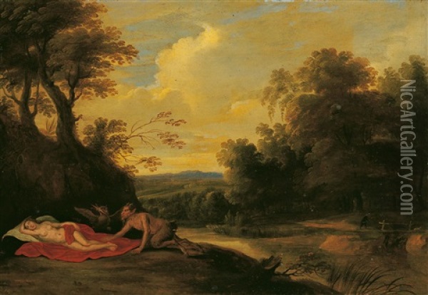 Satyr Sich Einer Schlafenden Nymphe Nahernd Oil Painting - Cornelis Van Poelenburgh