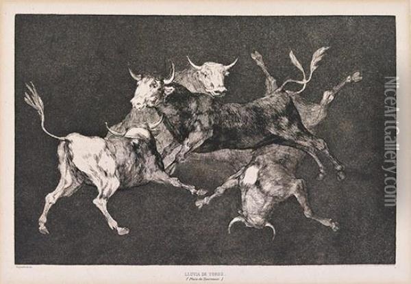 Al Toro Y Al Aire Darles Calle (lluvia De Toros) Oil Painting - Francisco De Goya y Lucientes