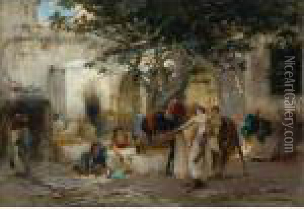 Courtyard In Algeria Oil Painting - Frederick Arthur Bridgman
