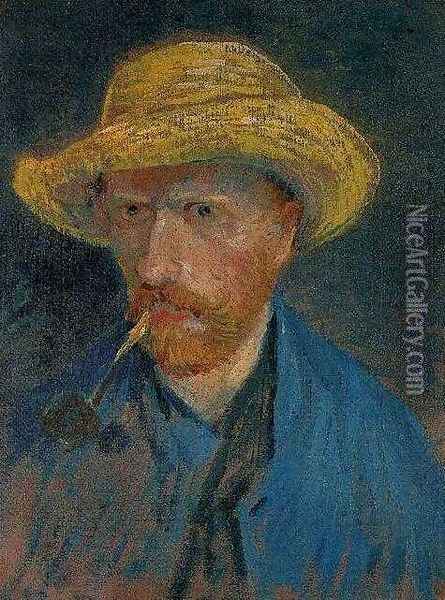 Self Portrait With Straw Hat And Pipe Oil Painting - Vincent Van Gogh