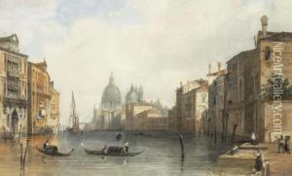 The Grand Canal, Venice, Looking Toward The Salute Oil Painting - Edward Pritchett