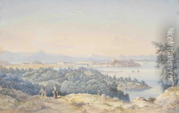 A View Of Corfu Taken From The South Oil Painting - Josef Schranz