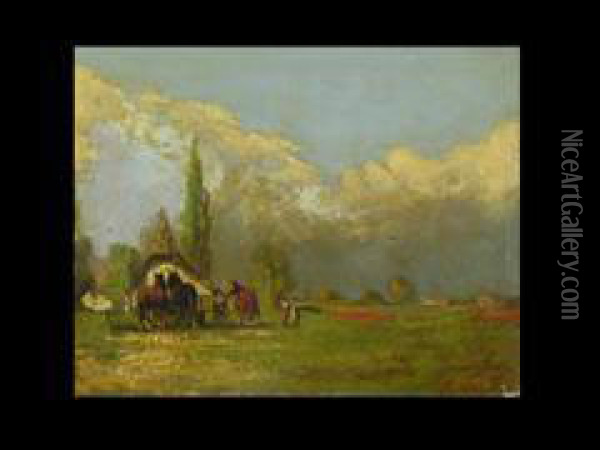 Landschaft Mit Pferden Und Fuhrwerk Oil Painting - Wilhelm Velten