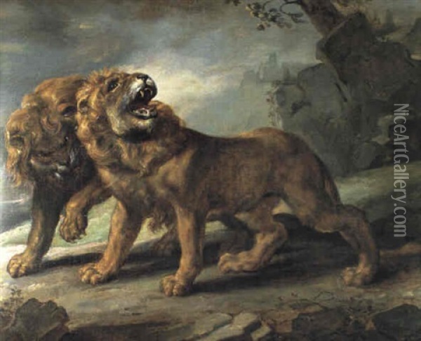 Two Lions Oil Painting - Theodore Gericault