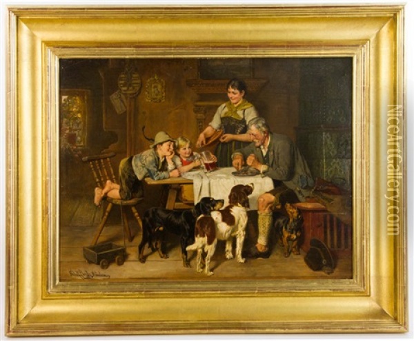 Family At Table, Oil Painting - Adolf Eberle