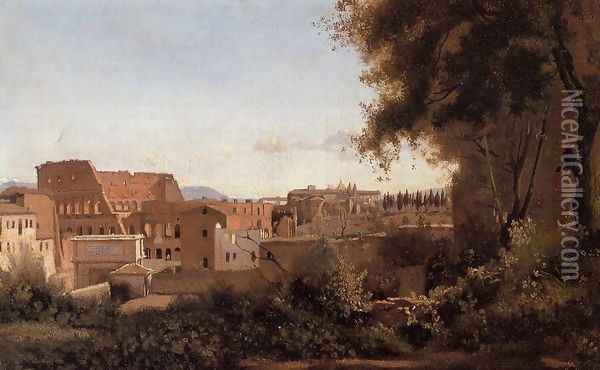 Rome - View from the Farnese Gardens, Noon (or Study of the Coliseum) Oil Painting - Jean-Baptiste-Camille Corot