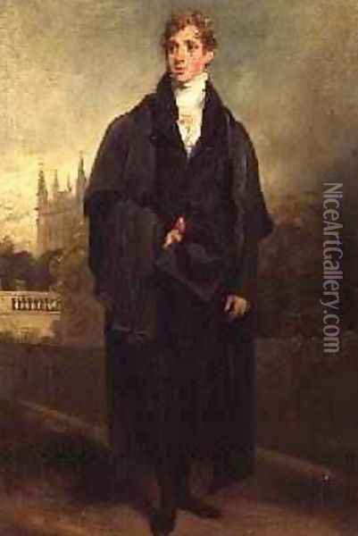 Portrait of Henry Townley 1769-1825 standing in Academic dress, Merton College, Oxford possibly in the background Oil Painting - William Owen