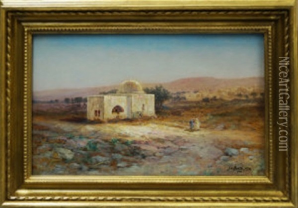 Figures By A Shrine In A North African Landscape Oil Painting - Samuel Lawson Booth