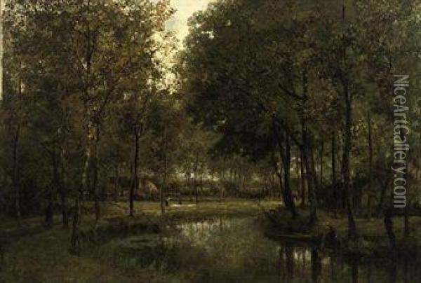 Langs De Rivier: Along A River Oil Painting - Cesar De Cock