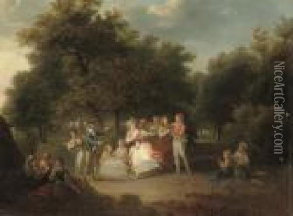 Elegant Company Playing Blind Man's Buff Oil Painting - Jean-Frederic Schall