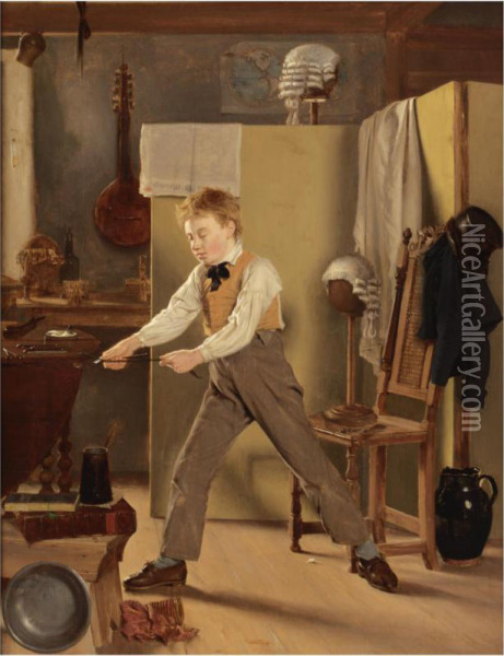 The Wigmaker's Apprentice / Practice Makes Perfect Oil Painting - Thomas Sword Good