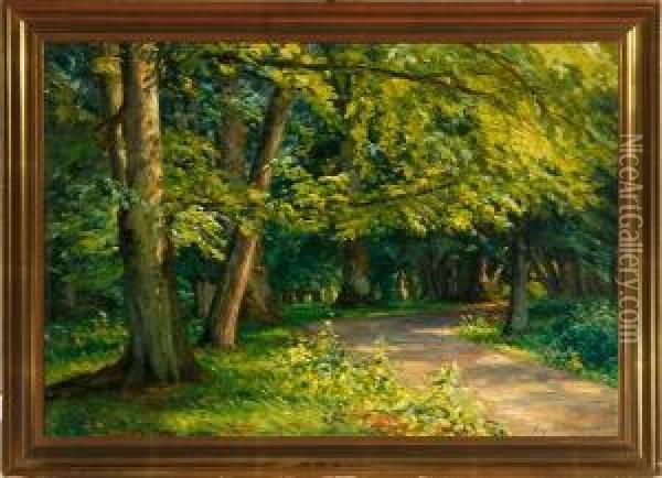 A Spring Forest Oil Painting - Hans Gyde Petersen