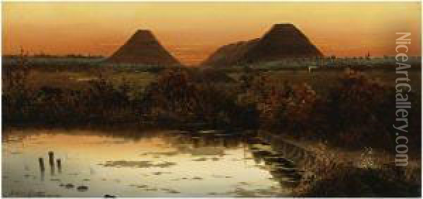 Atardecer Con Piramides Oil Painting - Ygnacio Alcerreca Y Comonfort