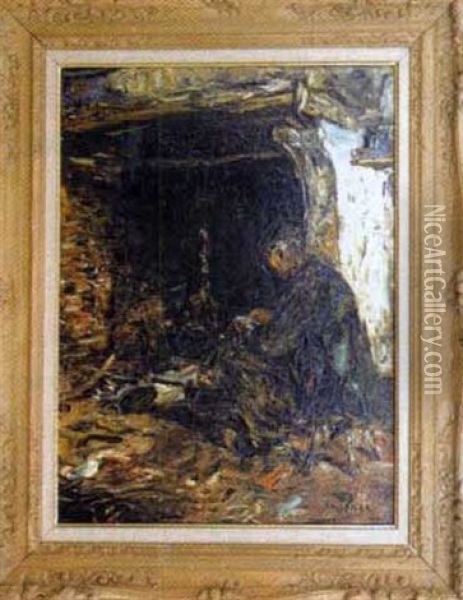 Breton Devant La Cheminee Oil Painting - Armand Gustave Gerard Jamar
