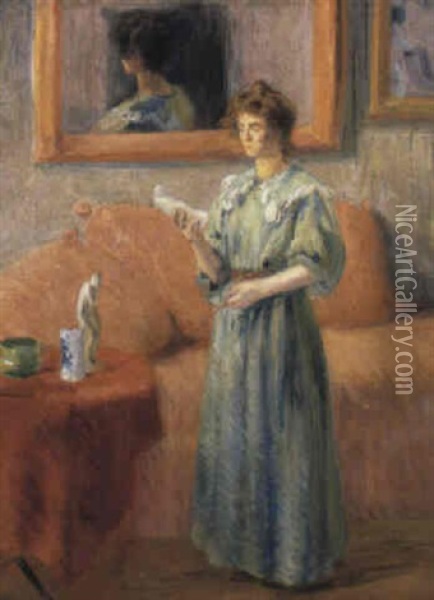 Femme Lisant Une Lettre Oil Painting - Hippolyte Petitjean