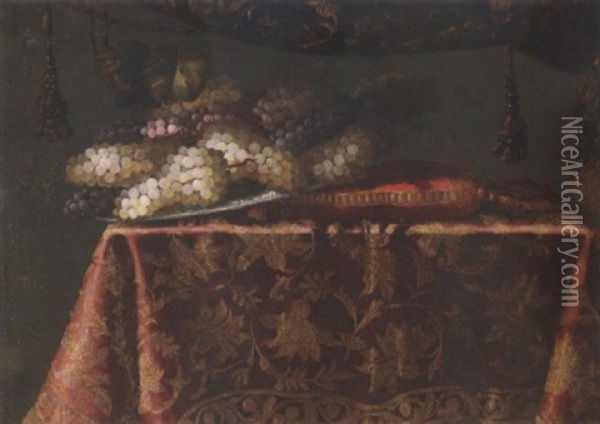 Fruchtestilleben Auf Einem Gedeckten Tisch Oil Painting - Nicolas Mignard