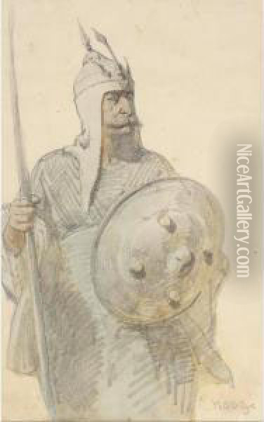 An Indo-persian Warrior Oil Painting - Carl Haag