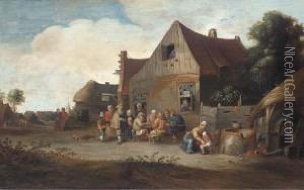 Peasants Outside An Inn Oil Painting - Pieter de Bloot