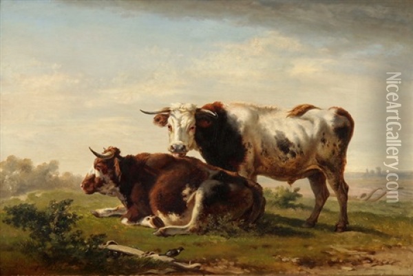 Kuhe Auf Der Weide Oil Painting - Charles (Jean-Ch. Ferdinand) Humbert