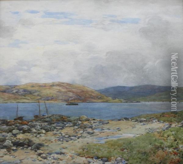 A Steam Vessel On A Scottish Sound, Possibly The Kyles Ofbute Oil Painting - Alexander Kellock Brown