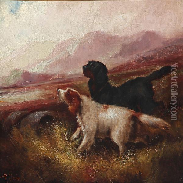 Landscape With Two English Hounds Oil Painting - Robert Cleminson