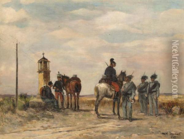 Katonak Pihenoje Oil Painting - Theodor, Freiherr Von Ehrmanns