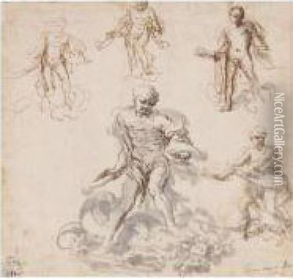 Five Studies For Hercules And The Hydra Oil Painting - Giacomo del Po