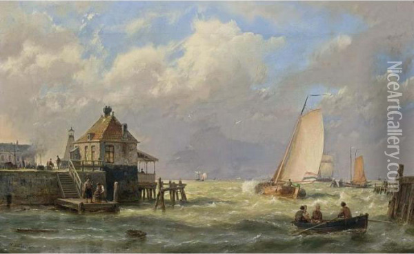 Entering The Harbour Oil Painting - Hermanus Koekkoek