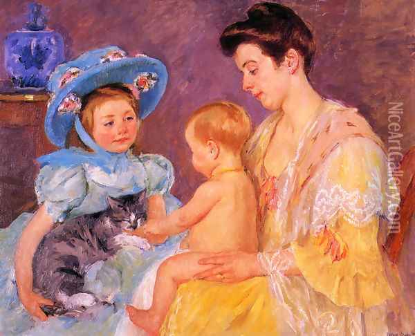 Children Playing With A Cat Oil Painting - Mary Cassatt