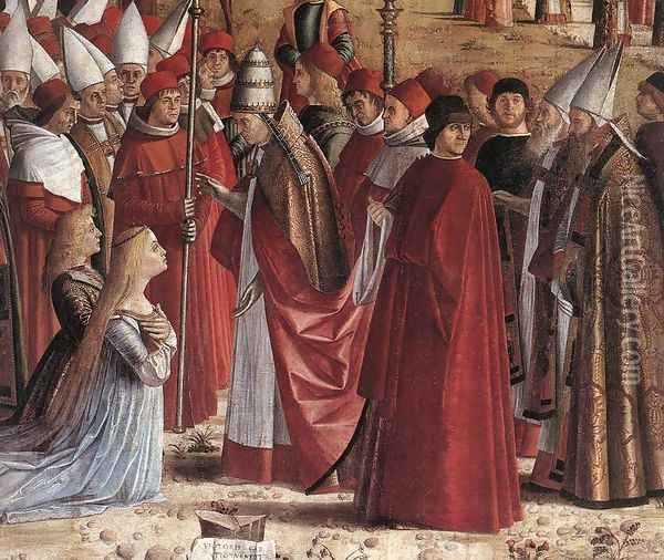 The Pilgrims Meet the Pope (detail) c. 1492 Oil Painting - Vittore Carpaccio