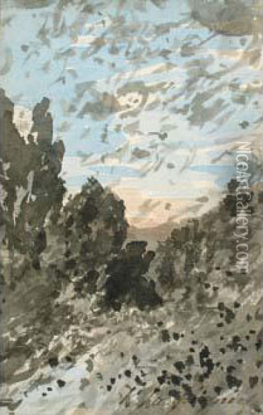 Vent Et Ciel Bleu Au-dessus Des Arbres Oil Painting - Henri-Joseph Harpignies