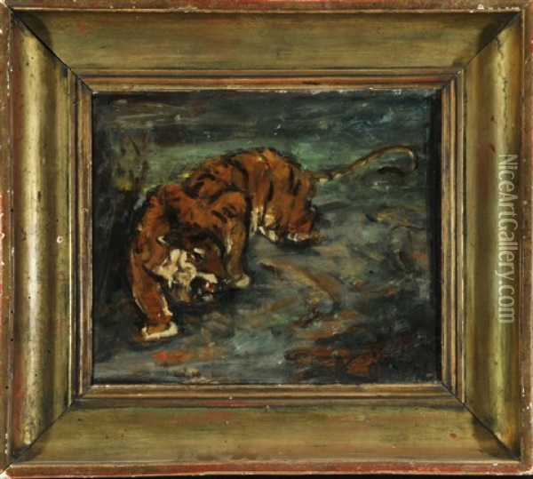 Schleichender Tiger Oil Painting - Leo von Koenig