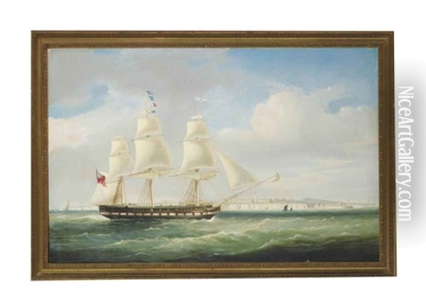 The Licensed East Indiaman Palmyra Showing Her Number As She Passes Margate Heading For The Downs Oil Painting - William John Huggins