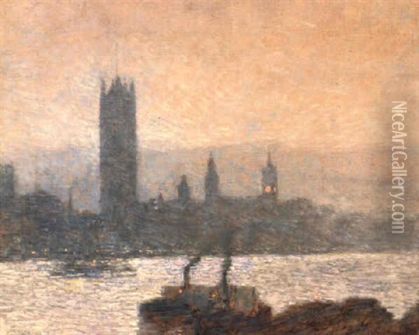 House Of Parliament, Early Evening Oil Painting - Childe Hassam