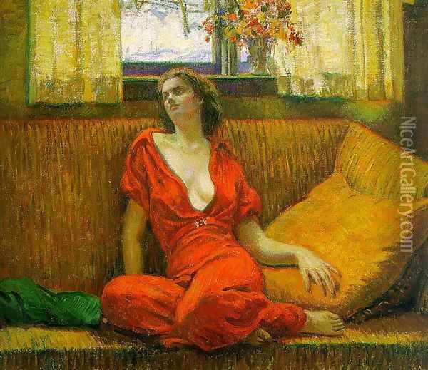 Lady in Red 1932 Oil Painting - Wilson Henry Irvine