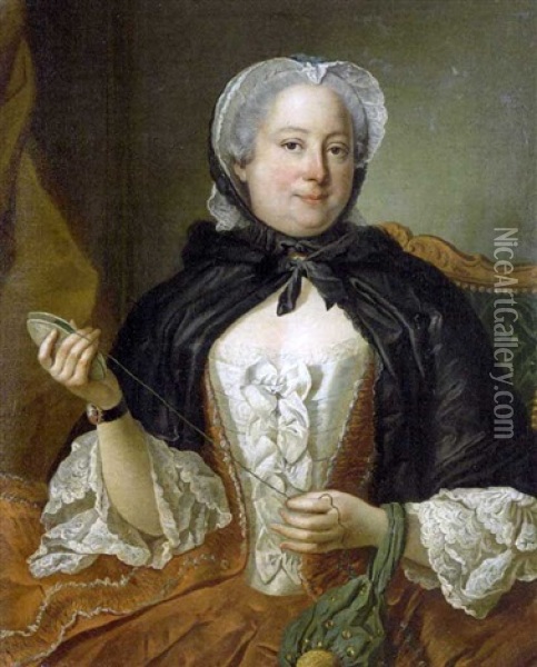 Portrait De Femme Faisant Des Noeuds Oil Painting - Carle van Loo